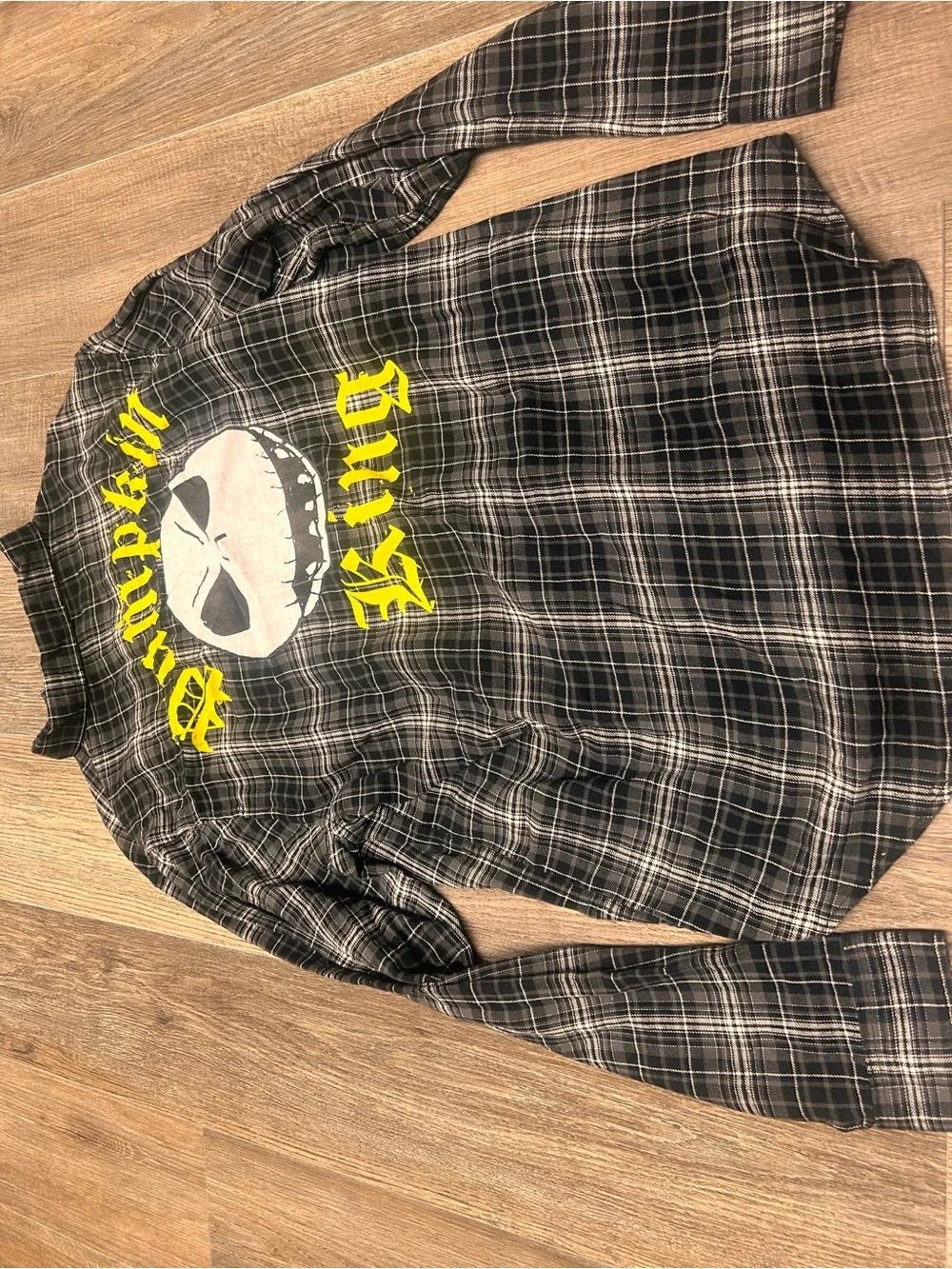Disney the nightmare before Christmas Black, Gray, white Plaid Flannel Shirt